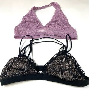 Lot Of 2 Victorias Secret Small Bralettes Bra Unlined Purple Black No Wire #1491